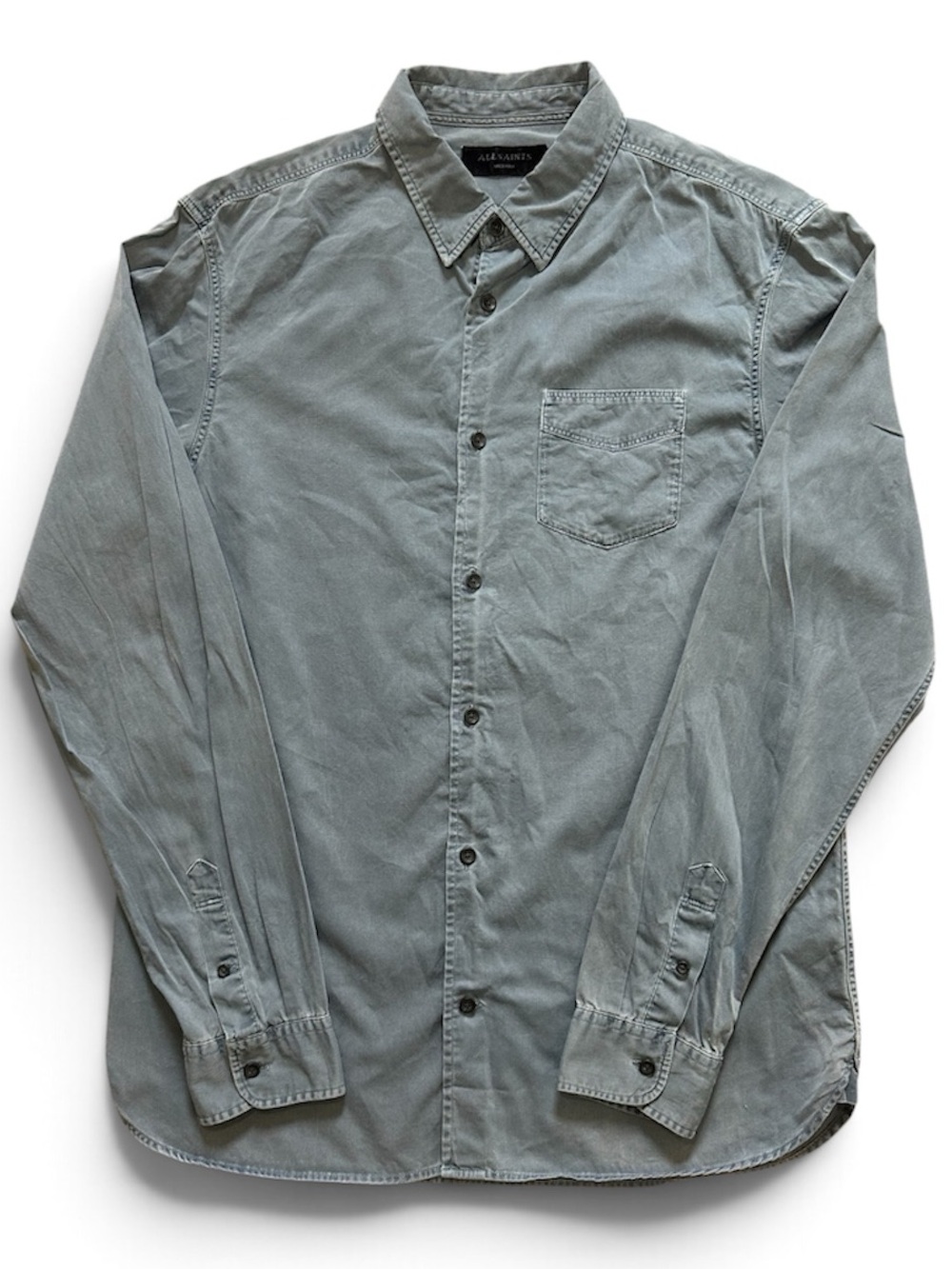 All Saints Men's Washed Gray Blue Button-Down Shirt